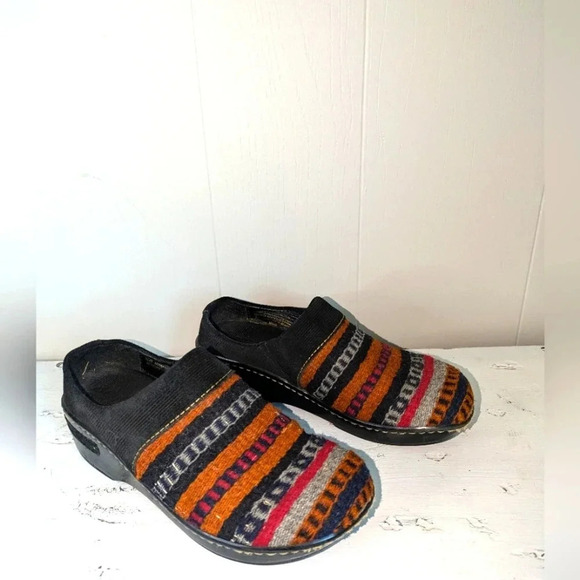 Born Multicolor Clog size 7 Aztec Fall Leather Wool Stripes Black Orange - Picture 2 of 6